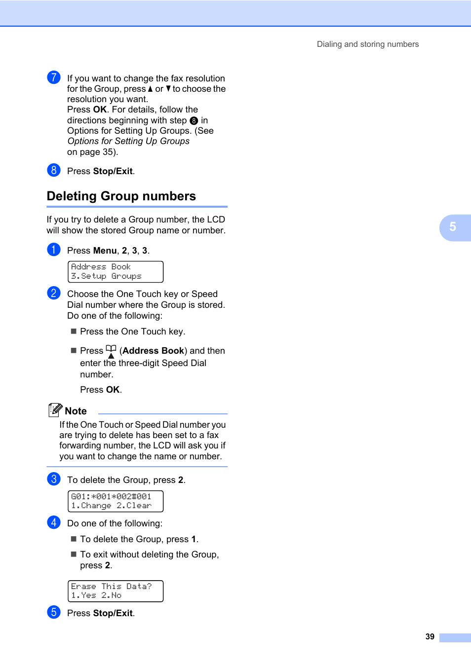 Deleting group numbers | Brother ADVANCED MFC-7360 User Manual | Page 45 / 75