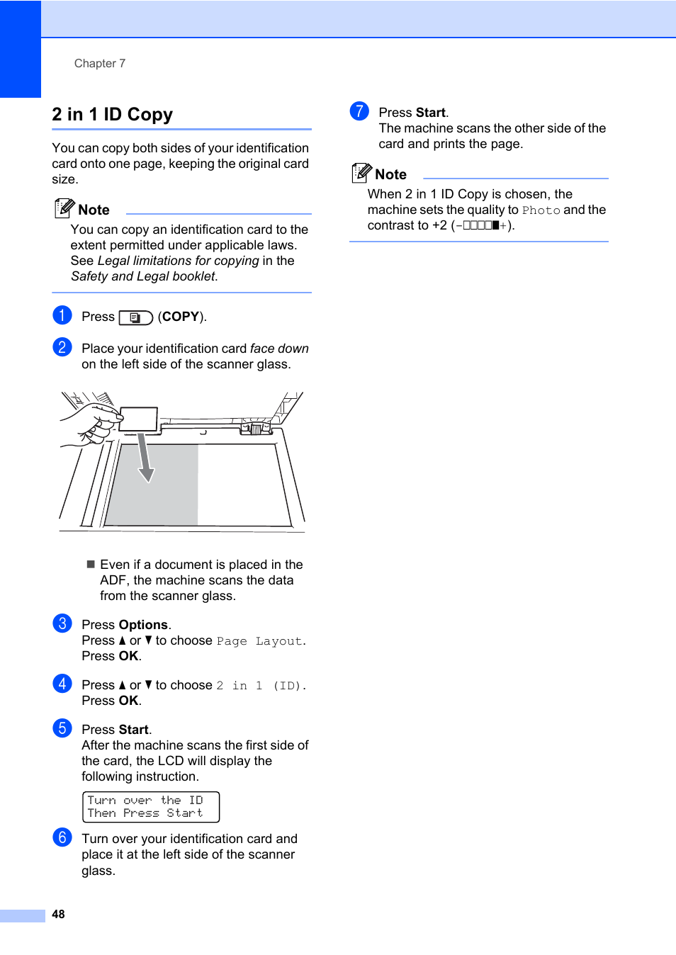 2 in 1 id copy | Brother ADVANCED MFC-7360 User Manual | Page 54 / 75