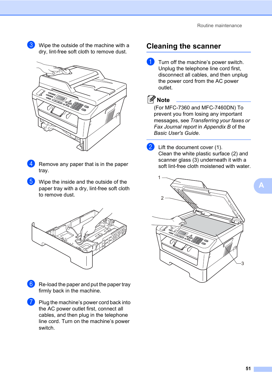 Cleaning the scanner | Brother ADVANCED MFC-7360 User Manual | Page 57 / 75