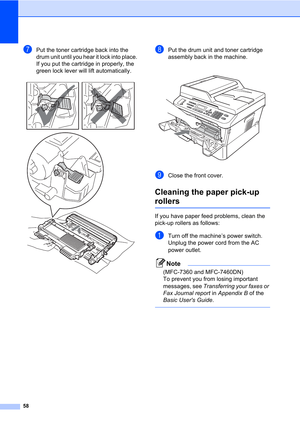 Cleaning the paper pick-up rollers | Brother ADVANCED MFC-7360 User Manual | Page 64 / 75