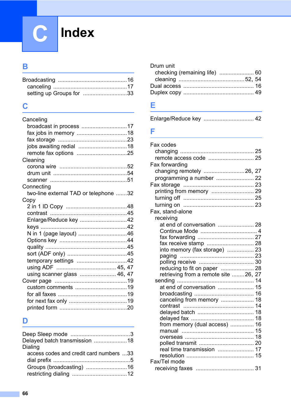 Index | Brother ADVANCED MFC-7360 User Manual | Page 72 / 75