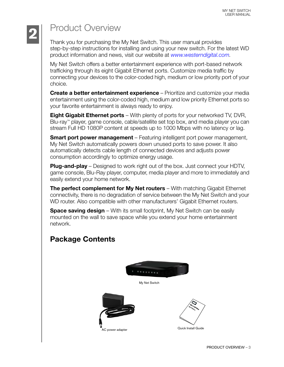 Product overview, Package contents | Western Digital My Net Switch User Manual User Manual | Page 6 / 17