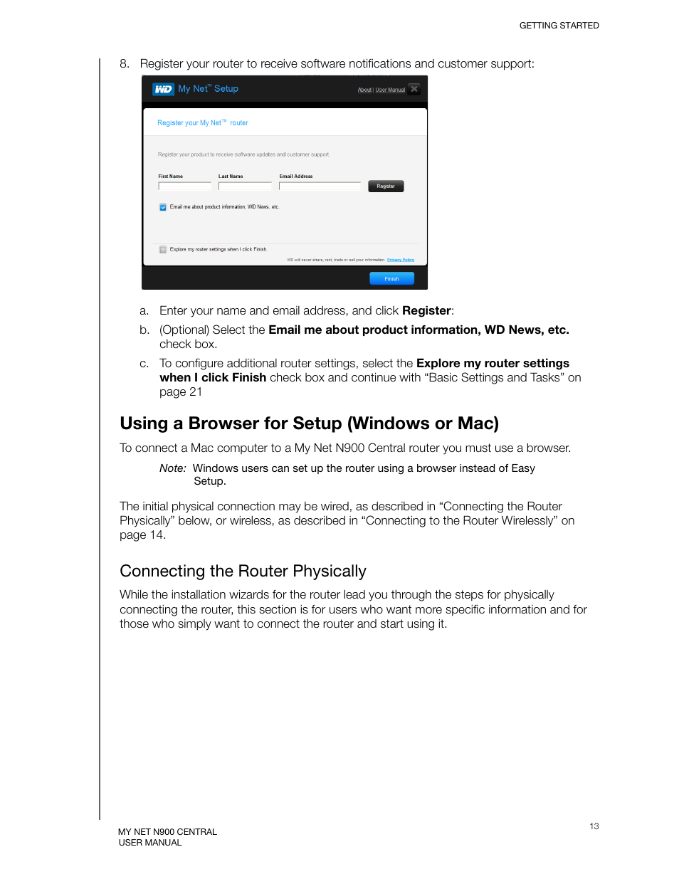 Using a browser for setup (windows or mac), Connecting the router physically | Western Digital My Net N900 Central User Manual User Manual | Page 17 / 97