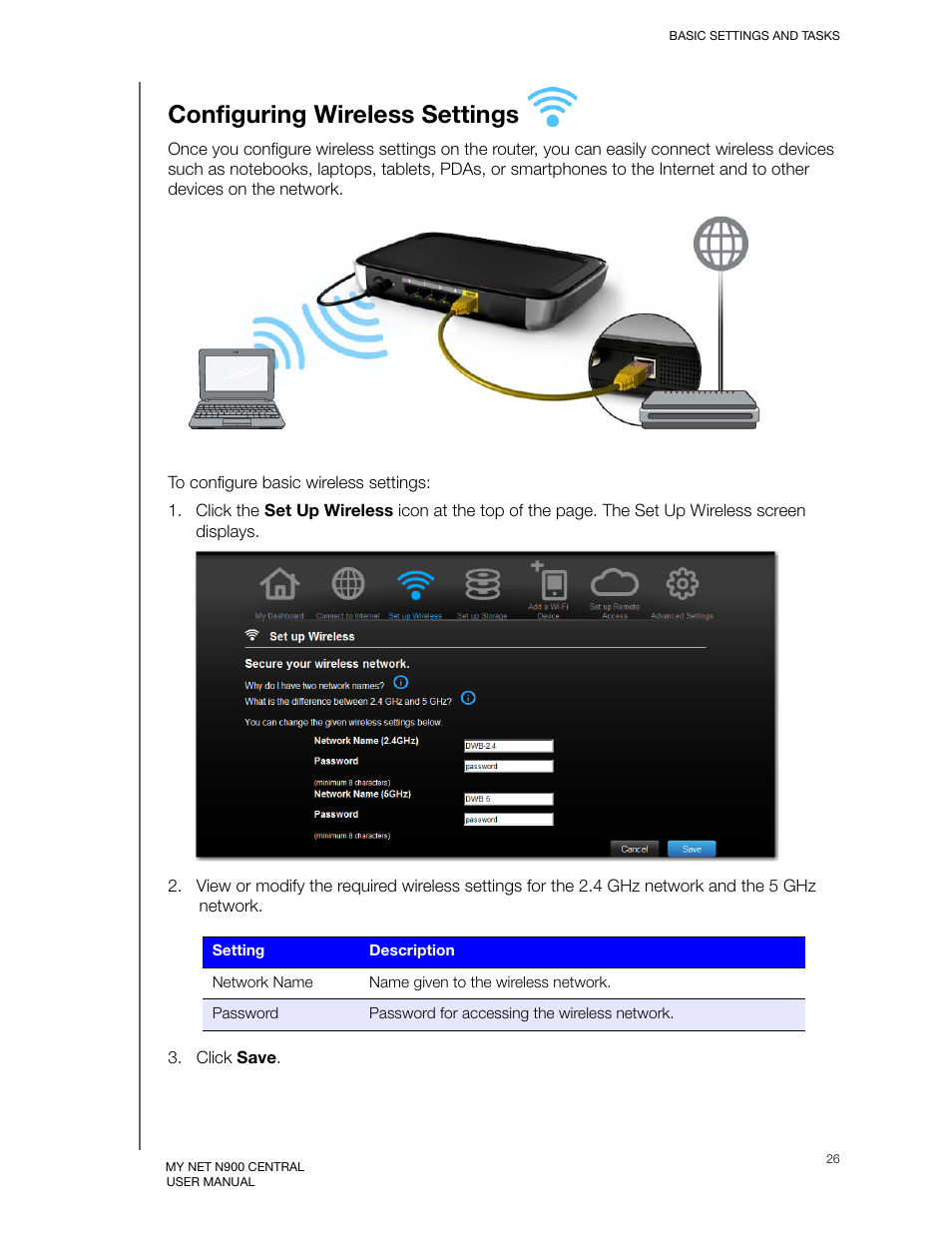 Configuring wireless settings | Western Digital My Net N900 Central User Manual User Manual | Page 30 / 97