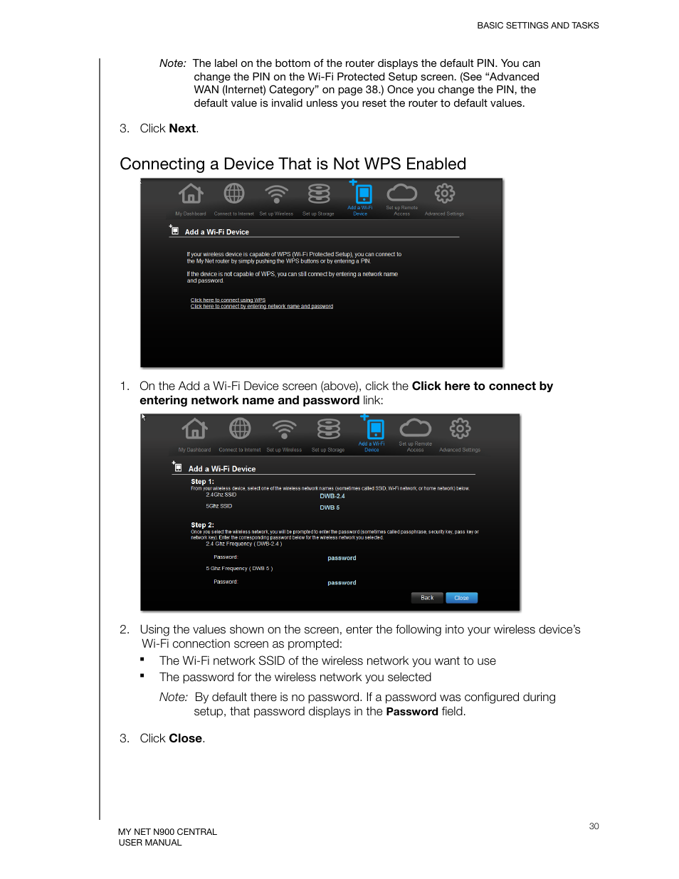 Connecting a device that is not wps enabled | Western Digital My Net N900 Central User Manual User Manual | Page 34 / 97