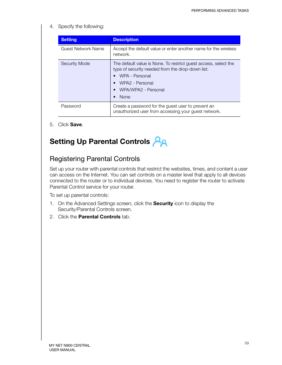 Setting up parental controls, Registering parental controls | Western Digital My Net N900 Central User Manual User Manual | Page 63 / 97