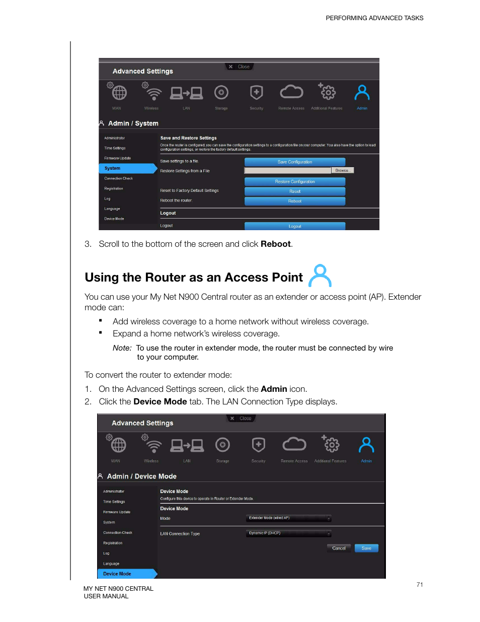 Using the router as an access point | Western Digital My Net N900 Central User Manual User Manual | Page 75 / 97