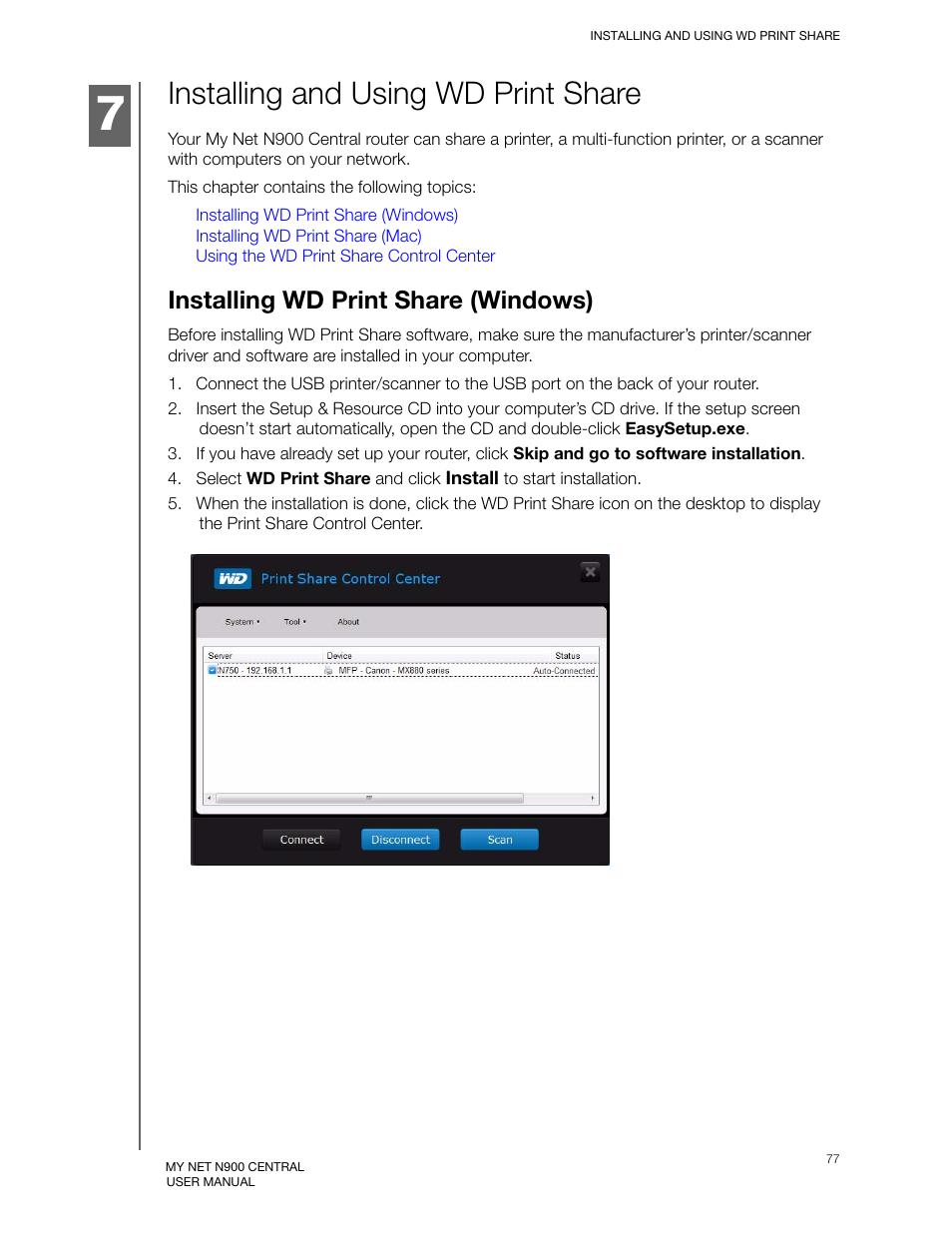 Installing and using wd print share, Installing wd print share (windows), Installing wd print share (w | Western Digital My Net N900 Central User Manual User Manual | Page 81 / 97