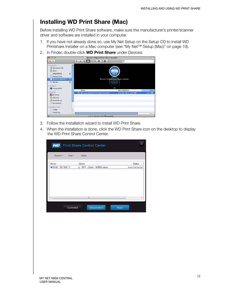 Installing wd print share (mac) | Western Digital My Net N900 Central User Manual User Manual | Page 82 / 97