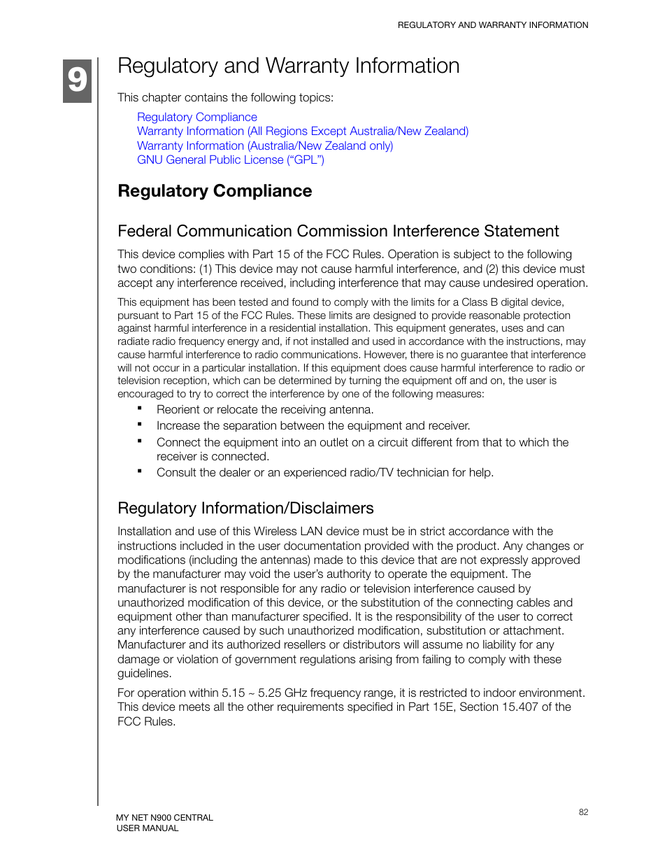 Regulatory and warranty information, Regulatory compliance, Regulatory information/disclaimers | Western Digital My Net N900 Central User Manual User Manual | Page 86 / 97