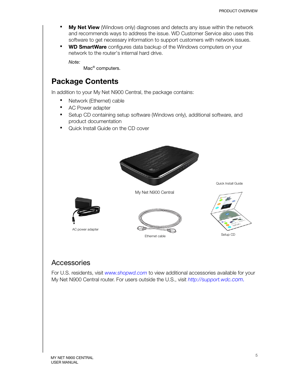 Package contents, Accessories | Western Digital My Net N900 Central User Manual User Manual | Page 9 / 97