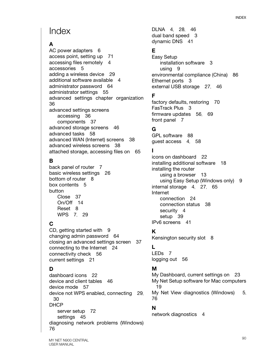 Index | Western Digital My Net N900 Central User Manual User Manual | Page 94 / 97