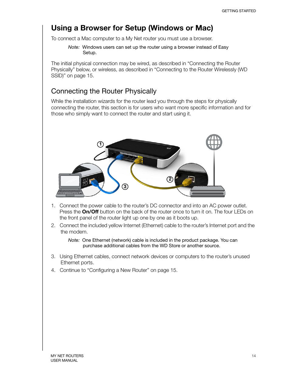 Using a browser for setup (windows or mac), Connecting the router physically | Western Digital My Net N750 User Manual User Manual | Page 18 / 93