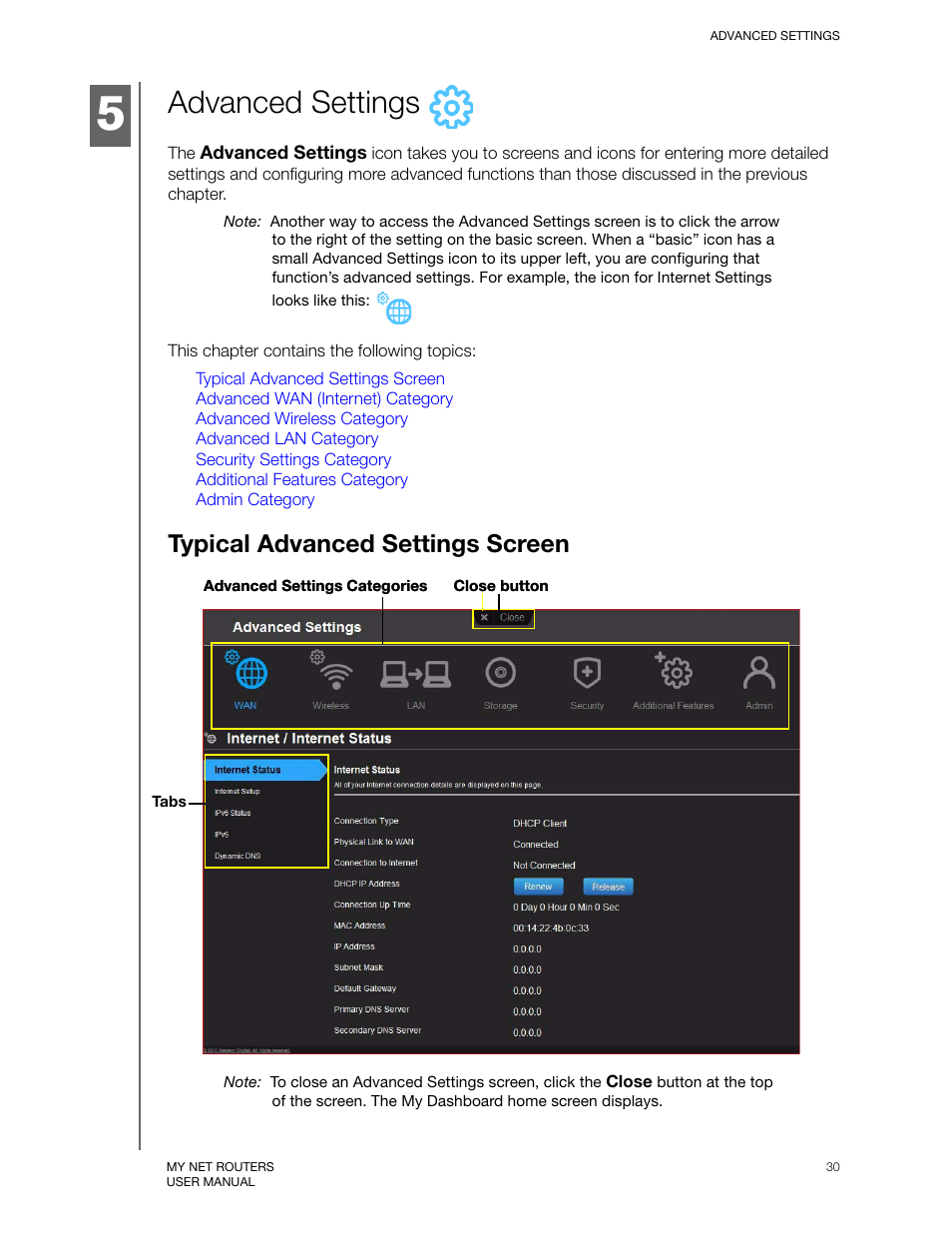 Advanced settings, Typical advanced settings screen | Western Digital My Net N750 User Manual User Manual | Page 34 / 93