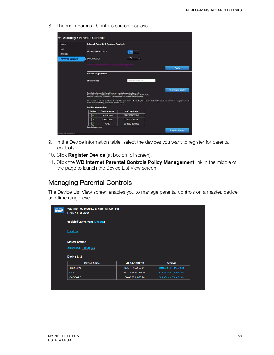 Managing parental controls | Western Digital My Net N750 User Manual User Manual | Page 62 / 93