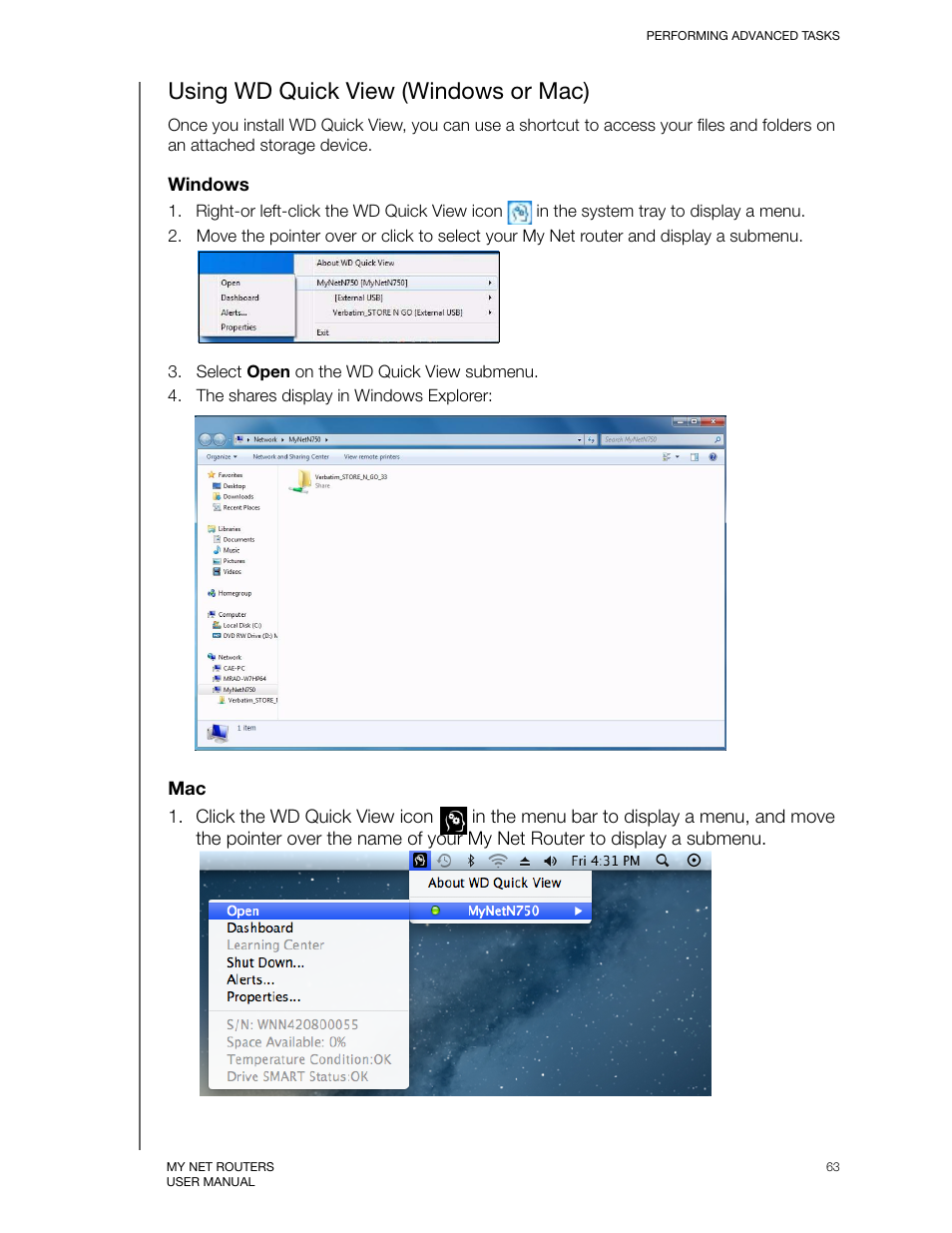 Using wd quick view (windows or mac), Using wd quick view | Western Digital My Net N750 User Manual User Manual | Page 67 / 93