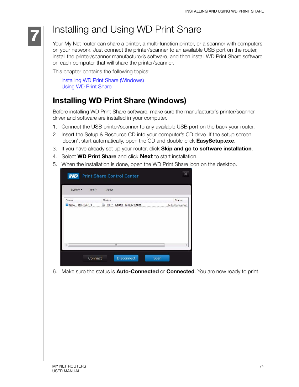 Installing and using wd print share, Installing wd print share (windows) | Western Digital My Net N750 User Manual User Manual | Page 78 / 93