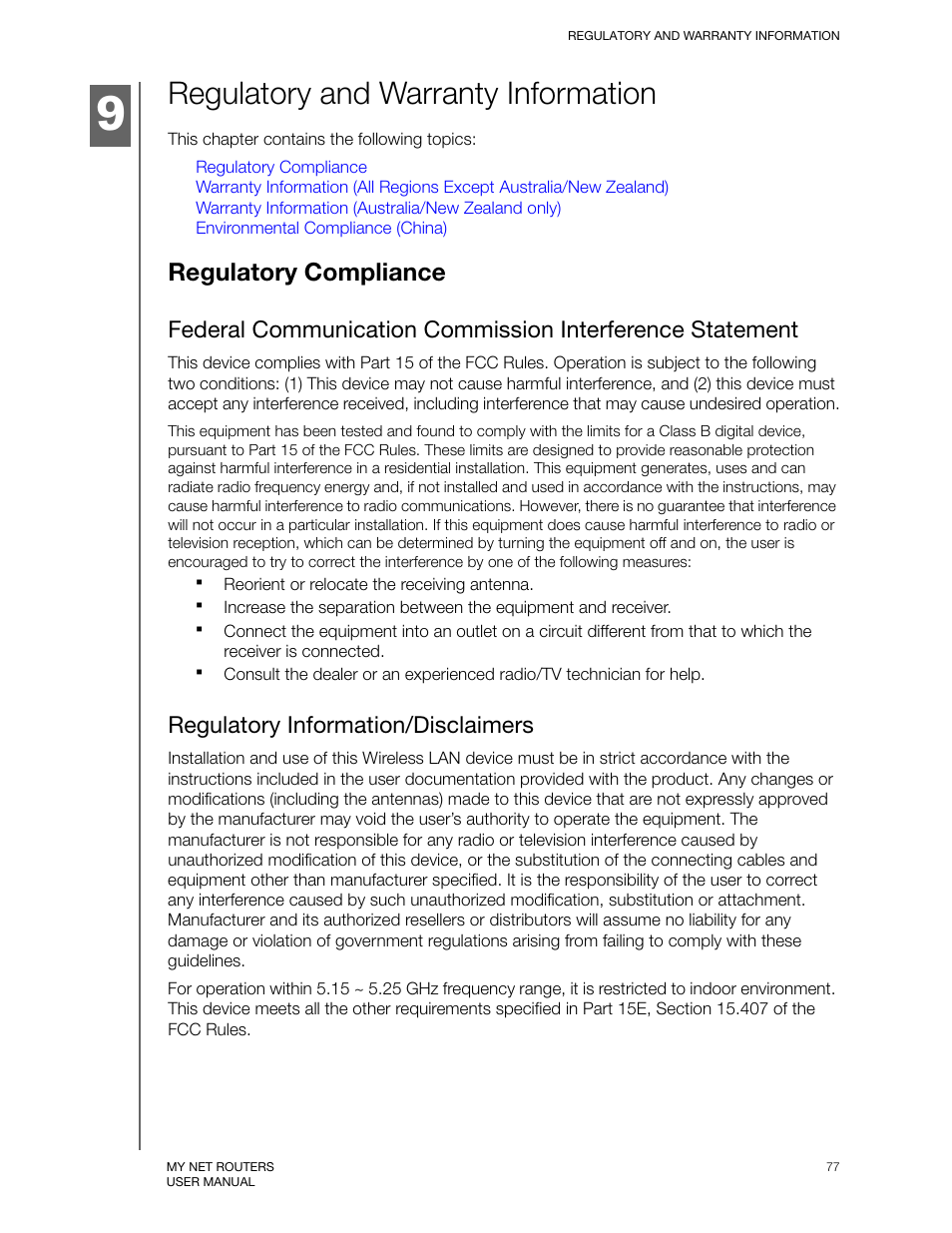 Regulatory and warranty information, Regulatory compliance, Regulatory information/disclaimers | Western Digital My Net N750 User Manual User Manual | Page 81 / 93