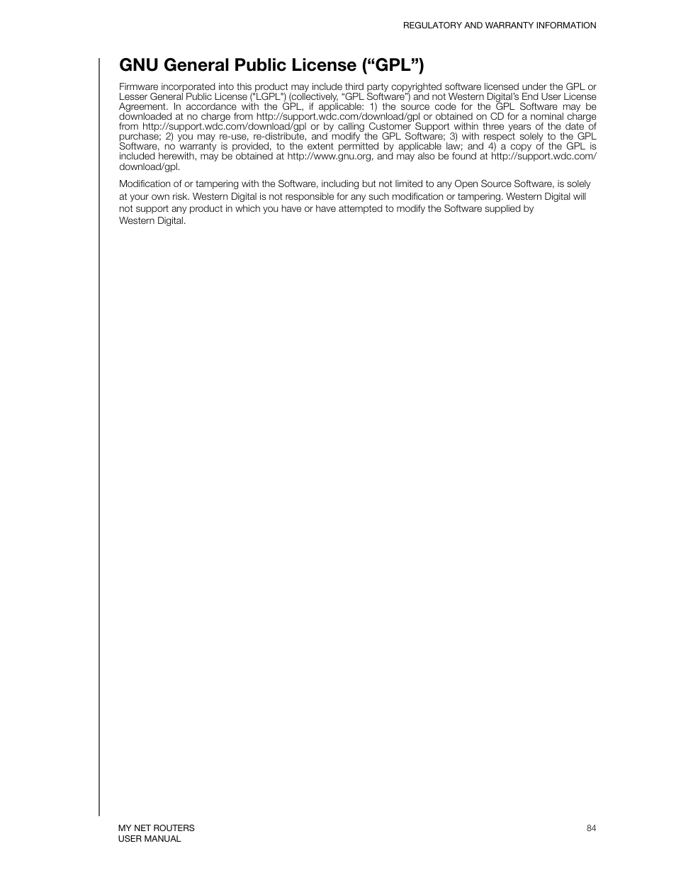 Gnu general public license (“gpl”) | Western Digital My Net N750 User Manual User Manual | Page 88 / 93