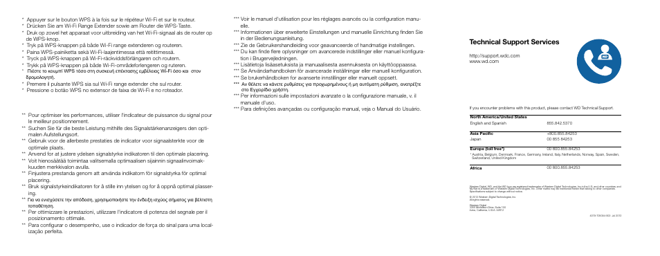 Technical support services | Western Digital My Net Wi-fi Range Extender Quick Install Guide User Manual | Page 8 / 9