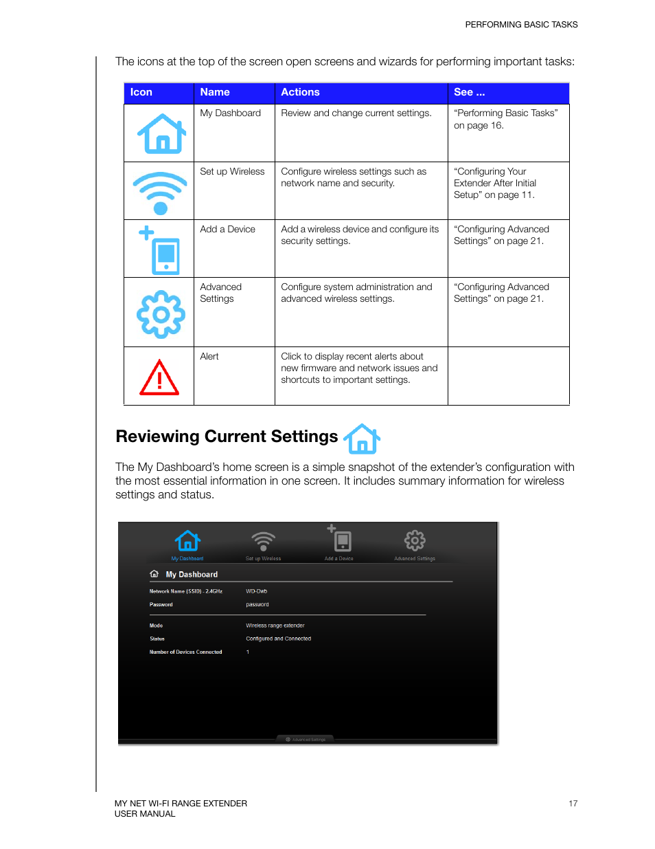 Reviewing current settings | Western Digital My Net Wi-fi Range Extender User Manual User Manual | Page 20 / 47