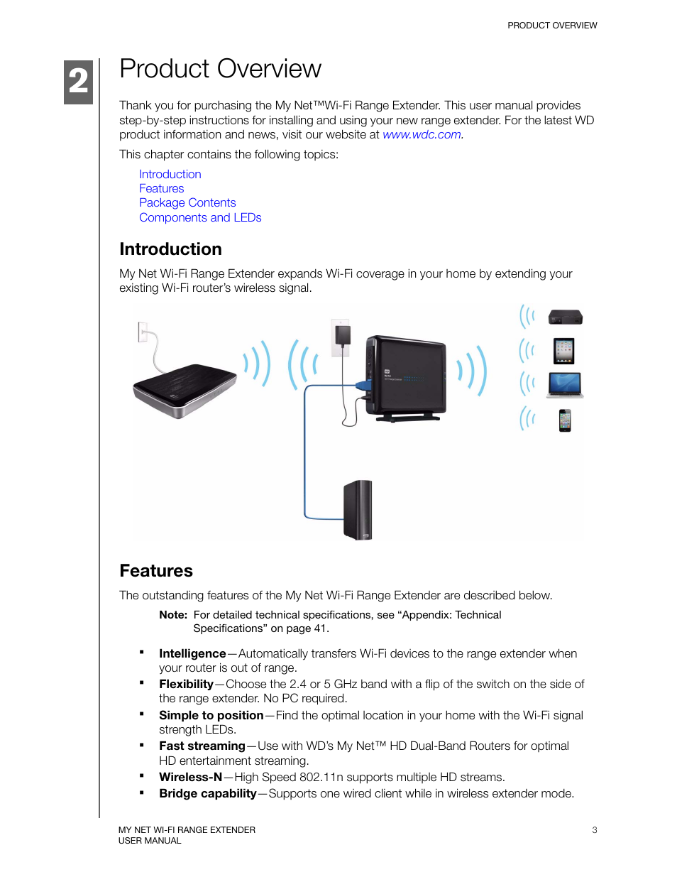 Product overview, Introduction, Features | Western Digital My Net Wi-fi Range Extender User Manual User Manual | Page 6 / 47