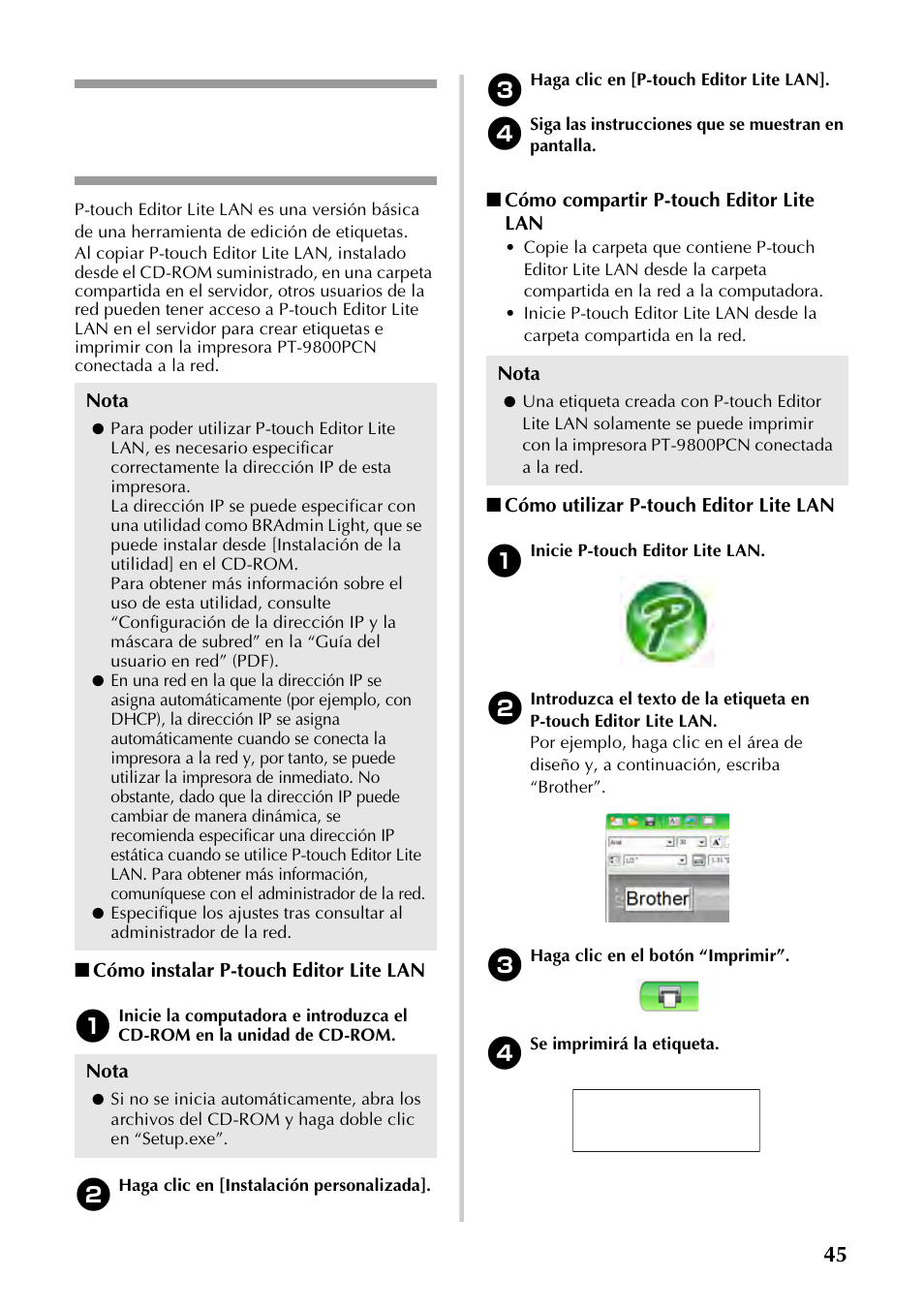 P.45), Brother | Brother P-TOUCH PT-97OOPC User Manual | Page 102 / 118