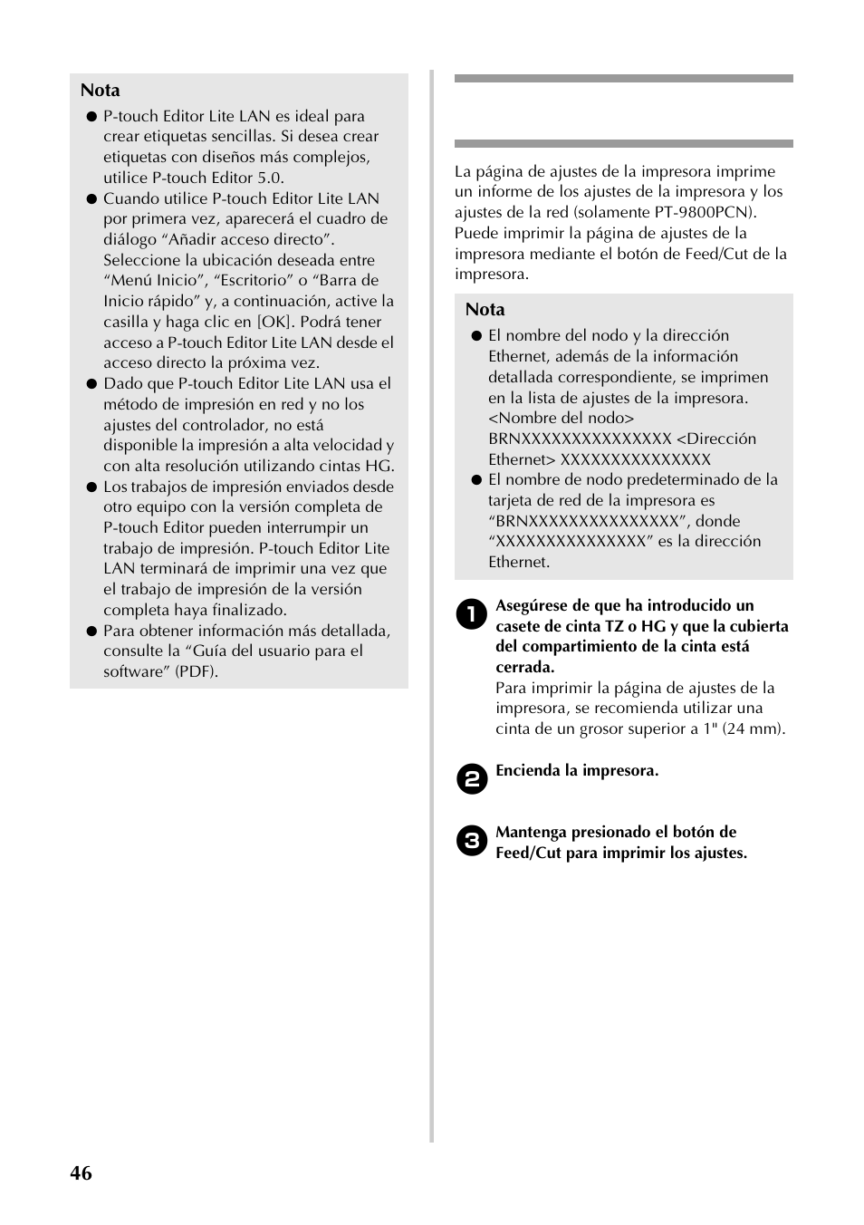 Impresión de los ajustes de la impresora, P.46), 46 impresión de los ajustes de la impresora | Brother P-TOUCH PT-97OOPC User Manual | Page 103 / 118