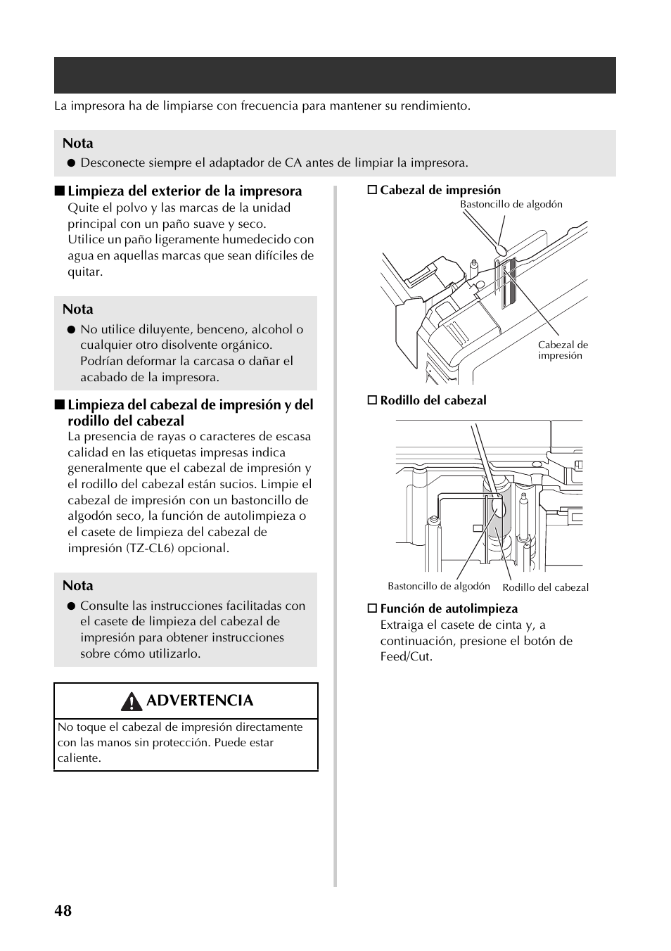 Mantenimiento, Advertencia | Brother P-TOUCH PT-97OOPC User Manual | Page 105 / 118