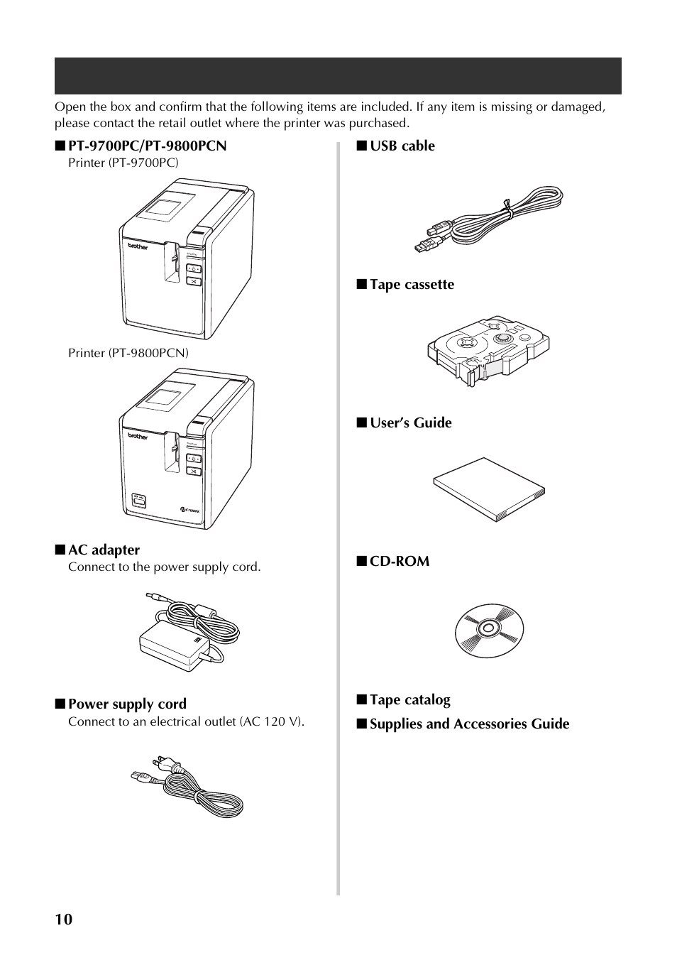 Unpacking the printer | Brother P-TOUCH PT-97OOPC User Manual | Page 11 / 118