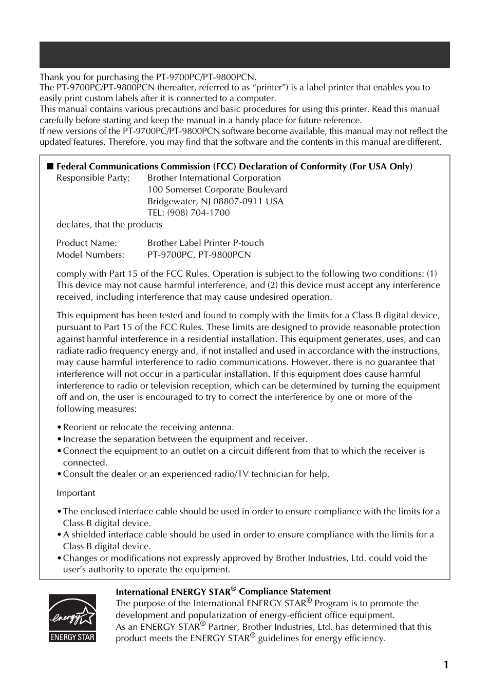 Introduction | Brother P-TOUCH PT-97OOPC User Manual | Page 2 / 118