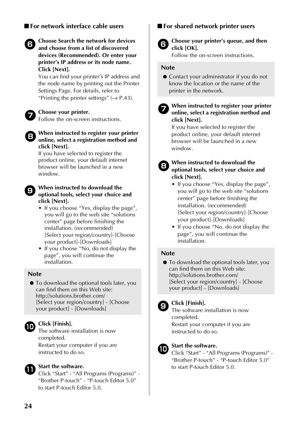 E “for network interface cable users, P.24), E “for shared network printer users | Brother P-TOUCH PT-97OOPC User Manual | Page 25 / 118