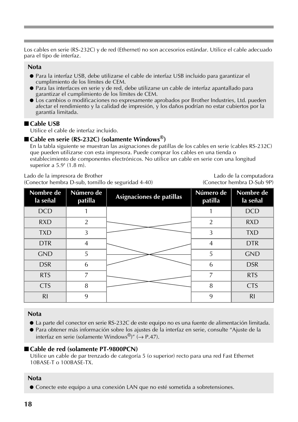 Utilización de los cables de interfaz | Brother P-TOUCH PT-97OOPC User Manual | Page 75 / 118