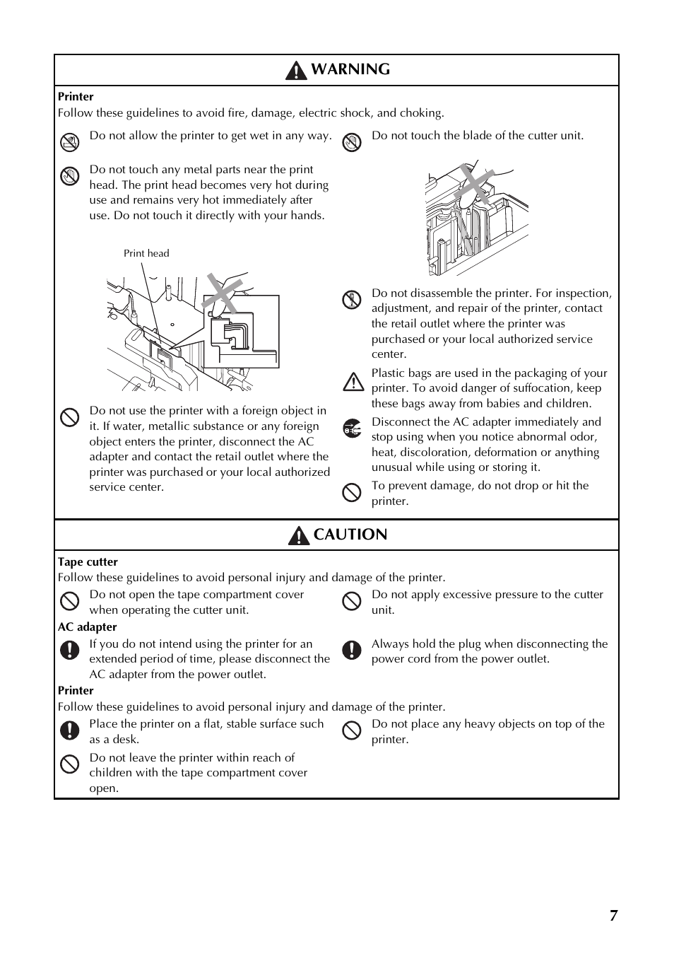 Caution, Warning | Brother P-TOUCH PT-97OOPC User Manual | Page 8 / 118