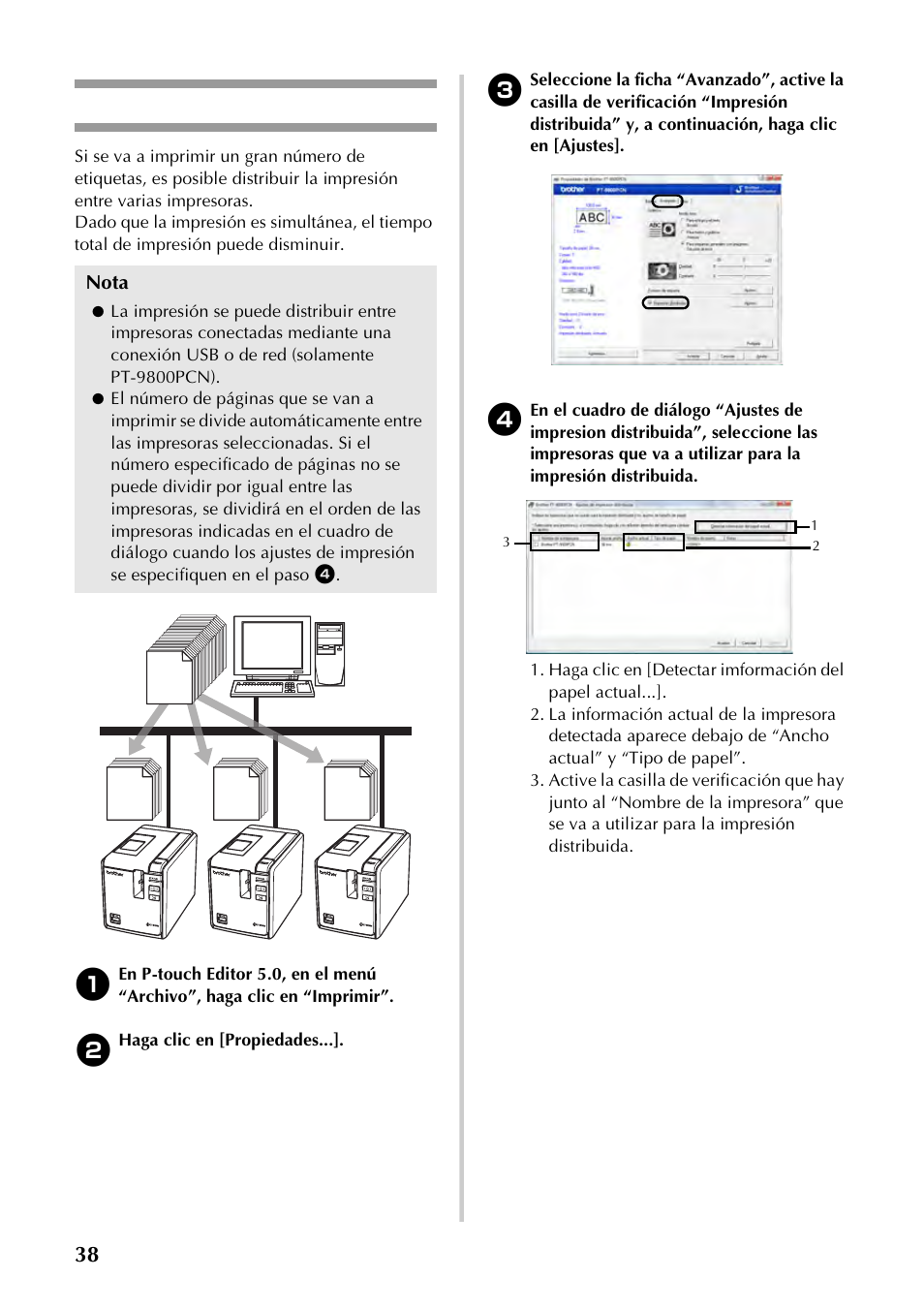 Impresión distribuida, P.38), 38 impresión distribuida | Brother P-TOUCH PT-97OOPC User Manual | Page 95 / 118