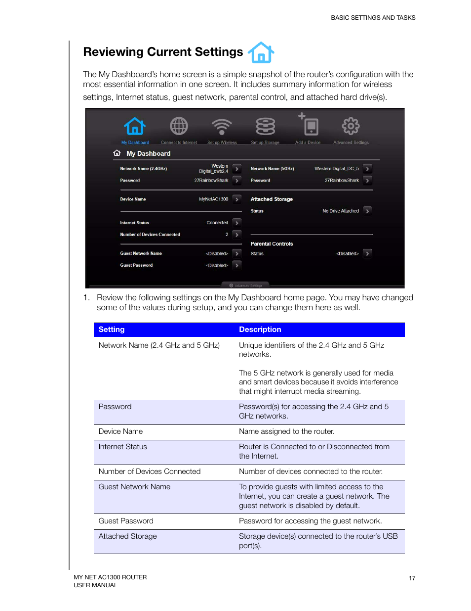 Reviewing current settings | Western Digital My Net AC1300 Router User Manual User Manual | Page 21 / 77