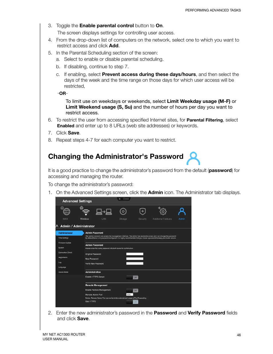 Changing the administrator's password | Western Digital My Net AC1300 Router User Manual User Manual | Page 50 / 77