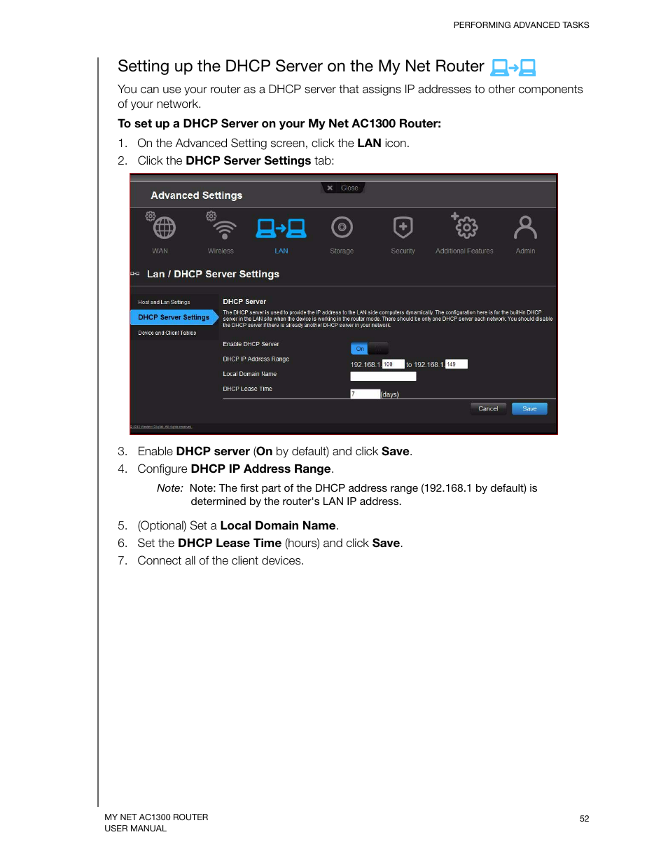 Setting up the dhcp server on the my net router | Western Digital My Net AC1300 Router User Manual User Manual | Page 56 / 77