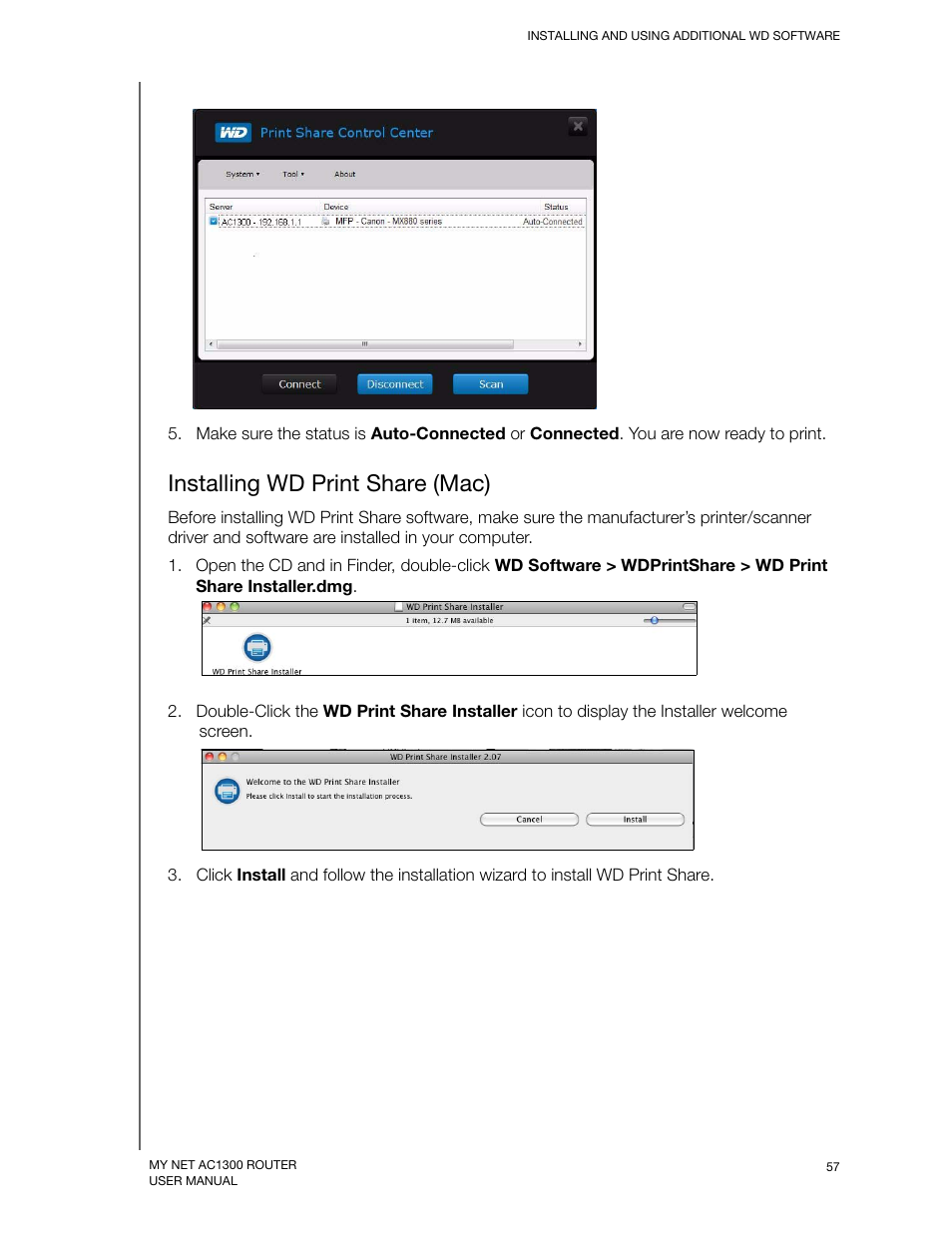 Installing wd print share (mac) | Western Digital My Net AC1300 Router User Manual User Manual | Page 61 / 77