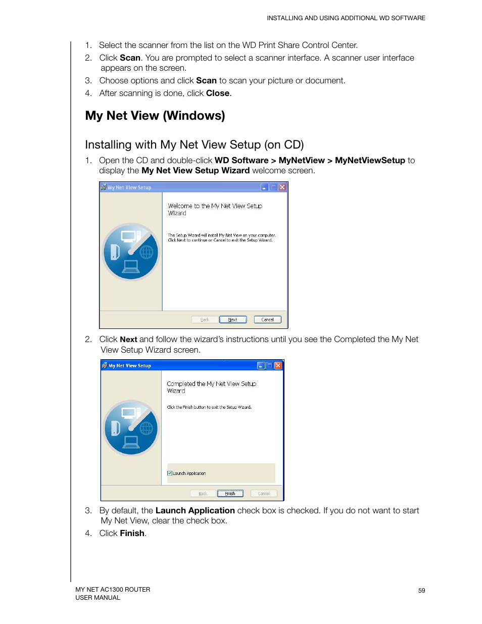 My net view (windows), Installing with my net view setup (on cd) | Western Digital My Net AC1300 Router User Manual User Manual | Page 63 / 77