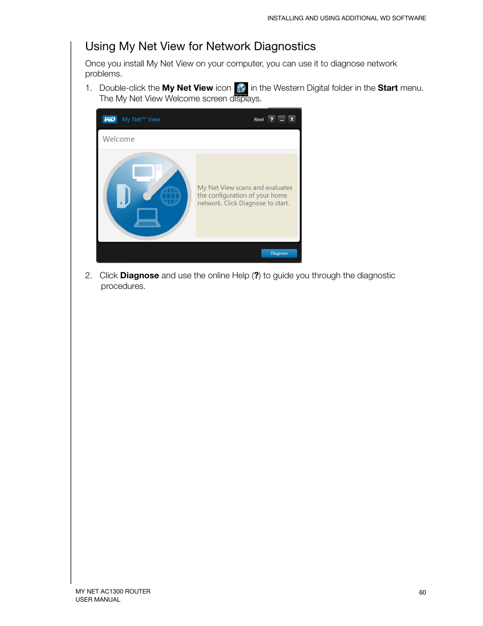 Using my net view for network diagnostics | Western Digital My Net AC1300 Router User Manual User Manual | Page 64 / 77