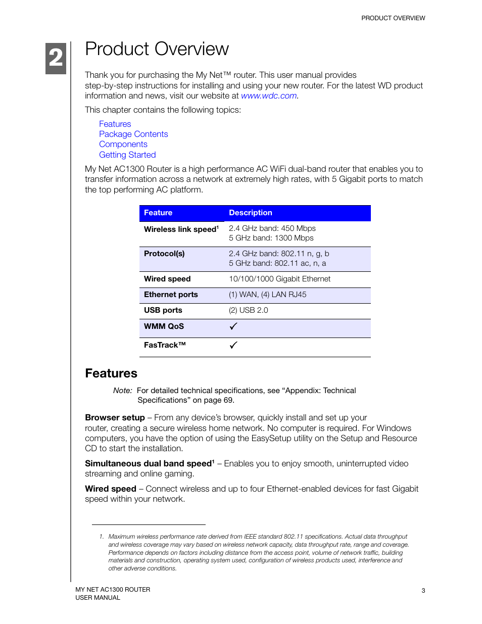 Product overview, Features | Western Digital My Net AC1300 Router User Manual User Manual | Page 7 / 77