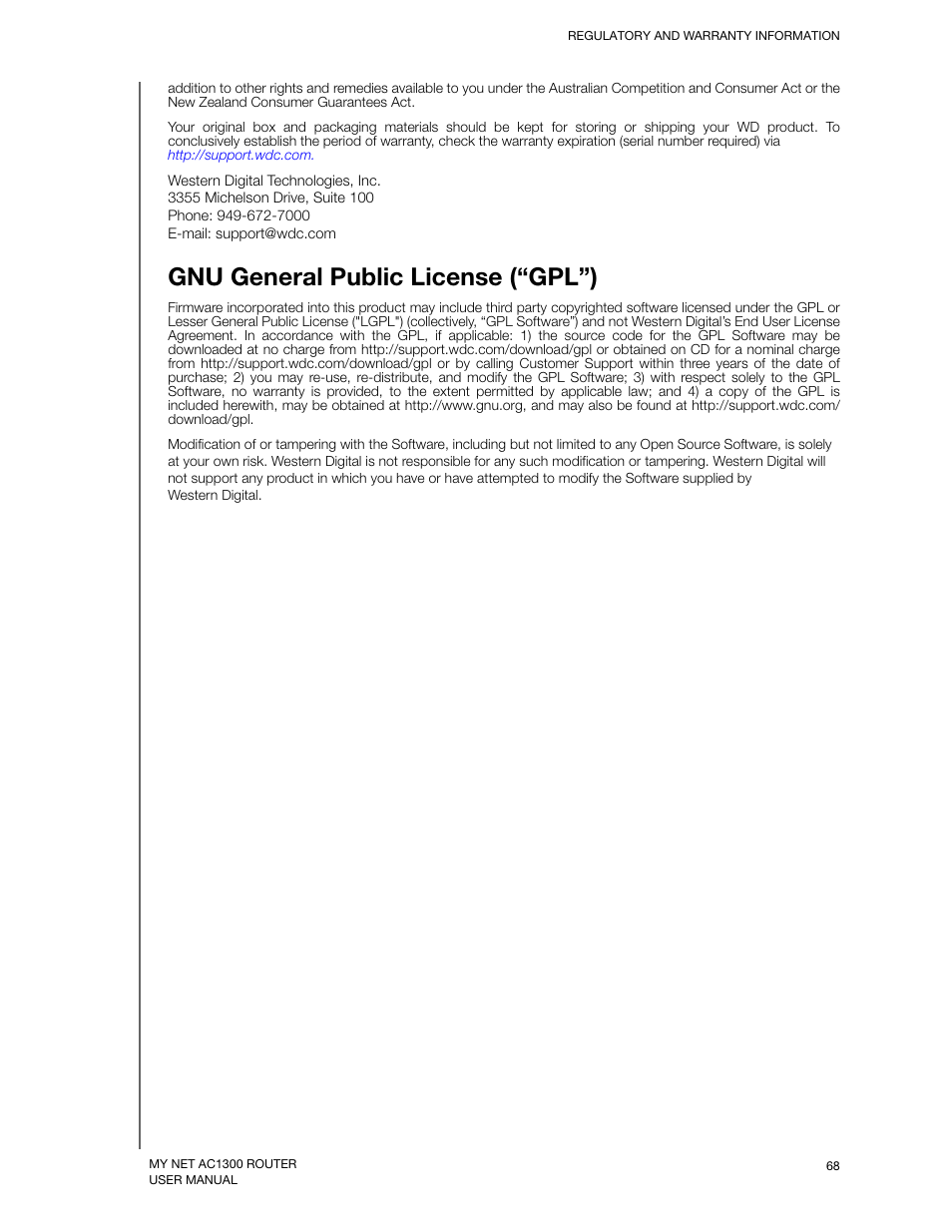 Gnu general public license (“gpl”) | Western Digital My Net AC1300 Router User Manual User Manual | Page 72 / 77