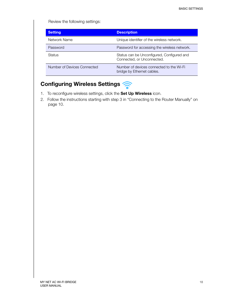 Configuring wireless settings | Western Digital My Net AC Bridge User Manual User Manual | Page 21 / 42