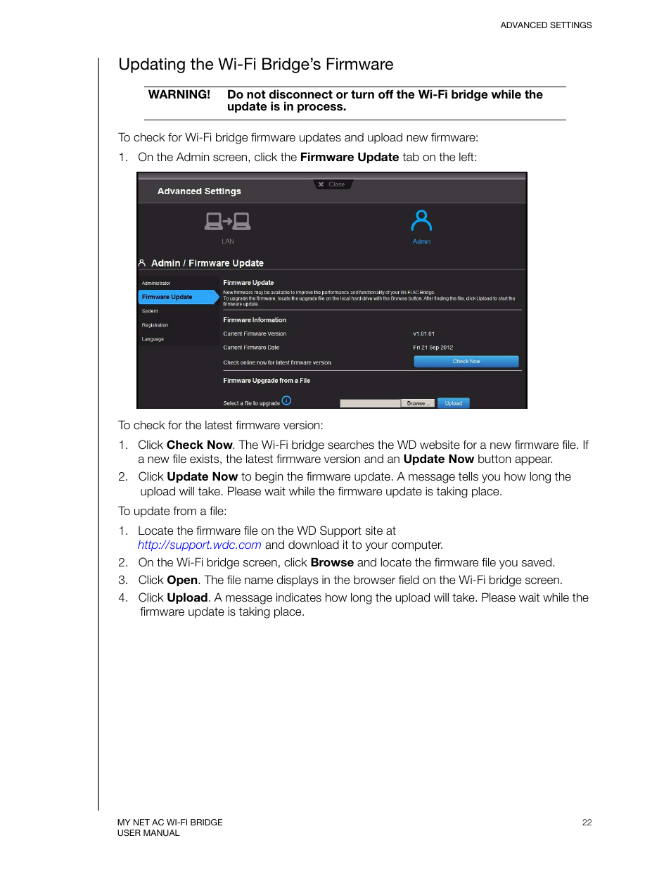 Updating the wi-fi bridge’s firmware | Western Digital My Net AC Bridge User Manual User Manual | Page 25 / 42