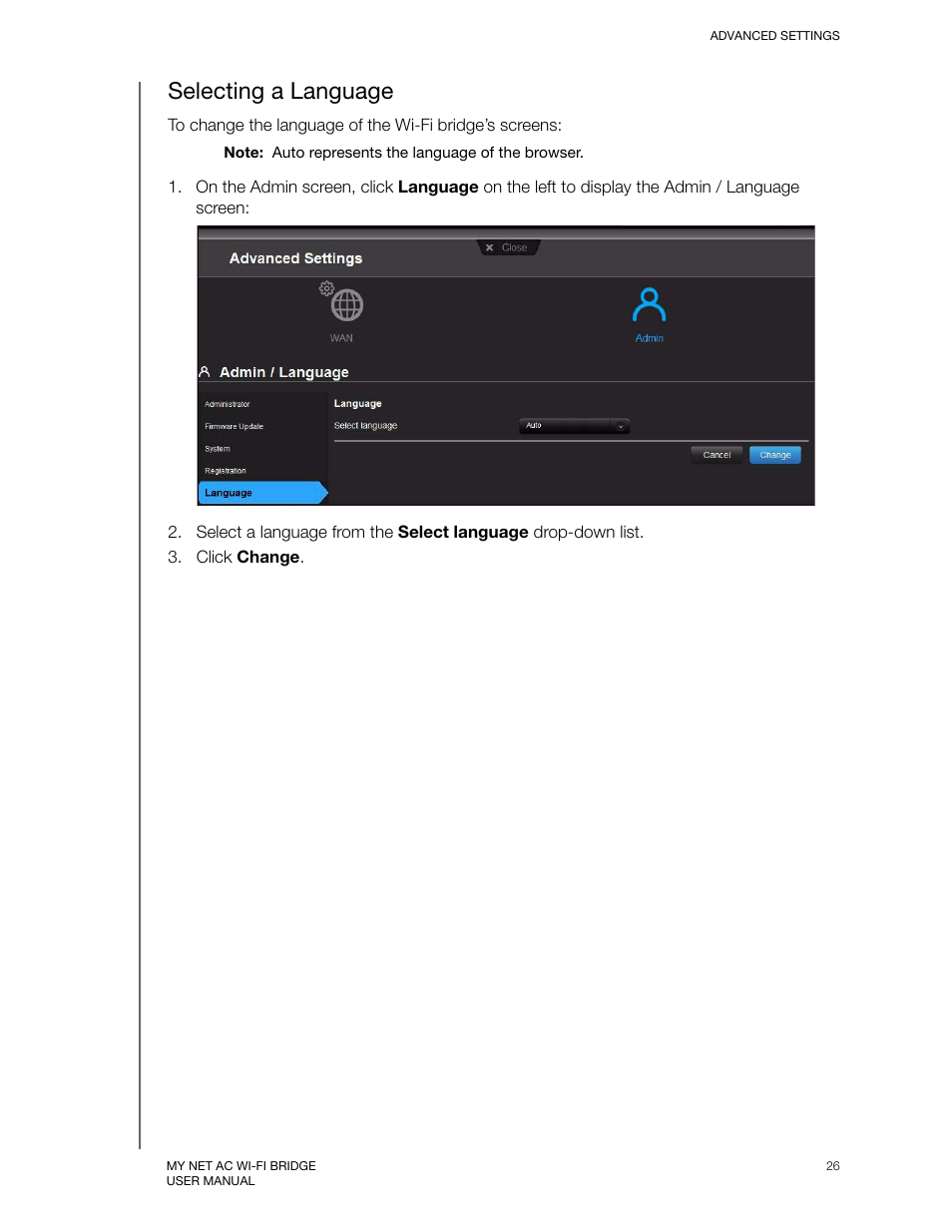 Selecting a language | Western Digital My Net AC Bridge User Manual User Manual | Page 29 / 42