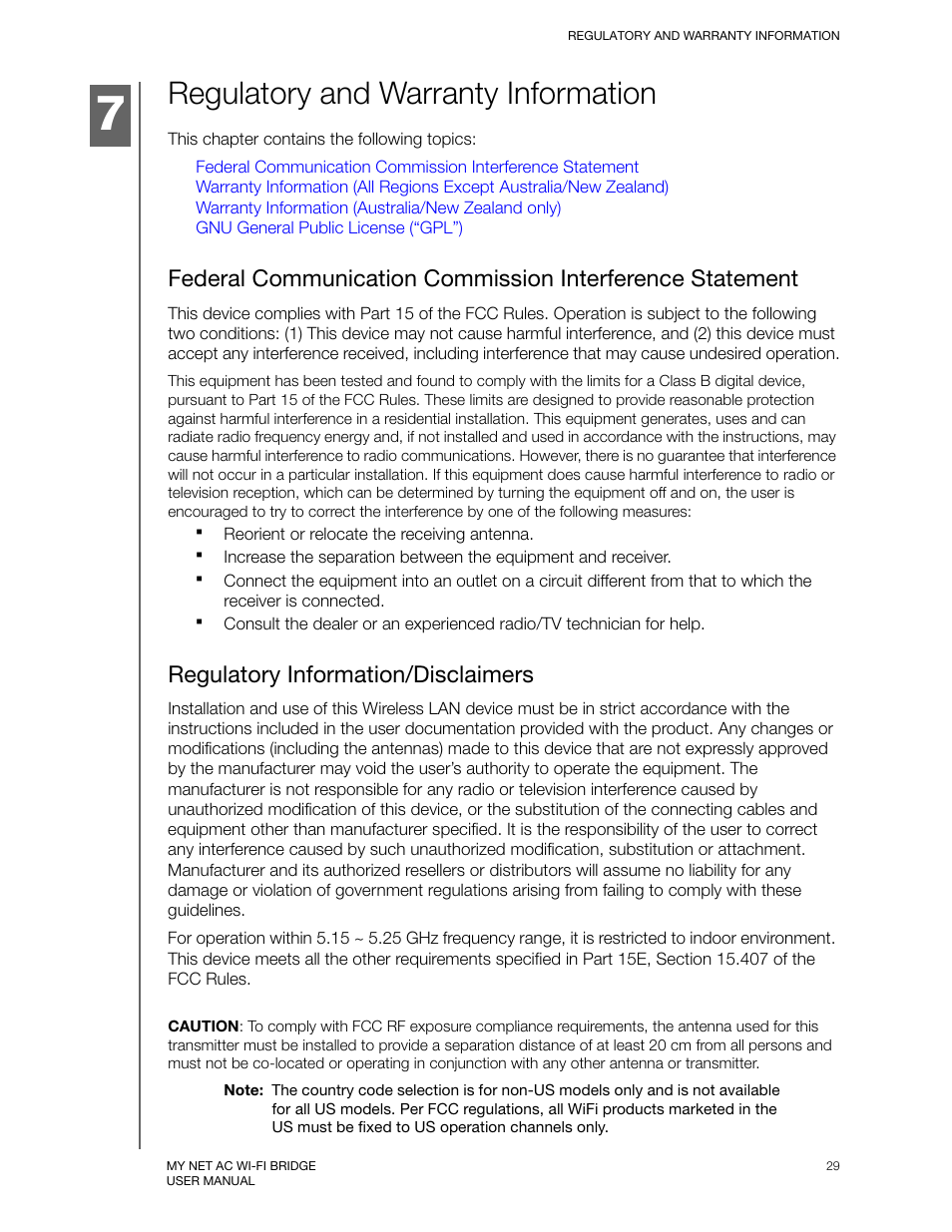 Regulatory and warranty information, Regulatory information/disclaimers | Western Digital My Net AC Bridge User Manual User Manual | Page 32 / 42