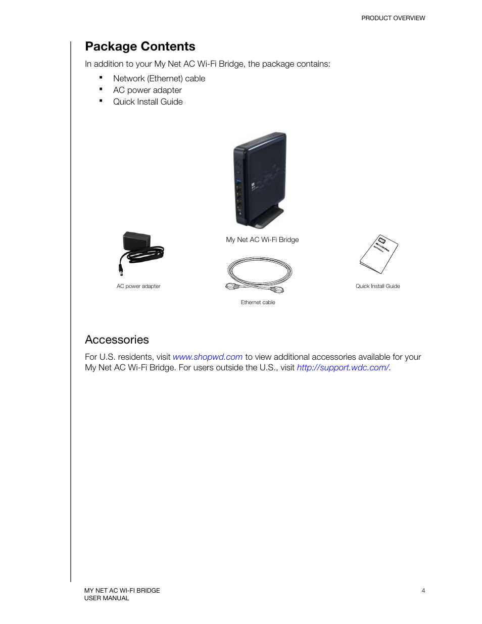 Package contents, Accessories | Western Digital My Net AC Bridge User Manual User Manual | Page 7 / 42