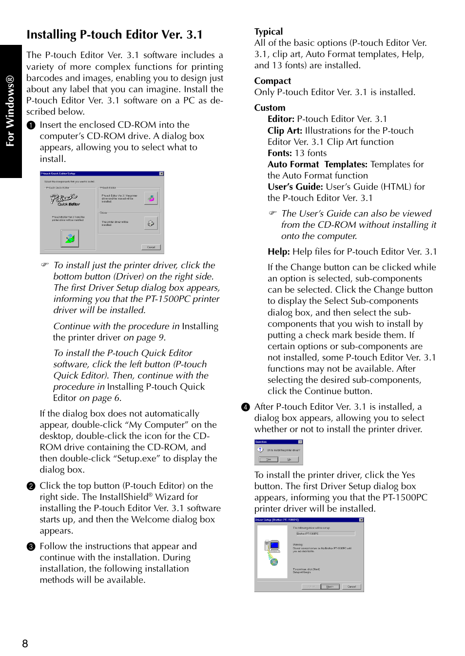 Installing p-touch editor ver.3.1, Installing p-touch editor ver. 3.1 | Brother P-TOUCH PT-1500PC User Manual | Page 10 / 55