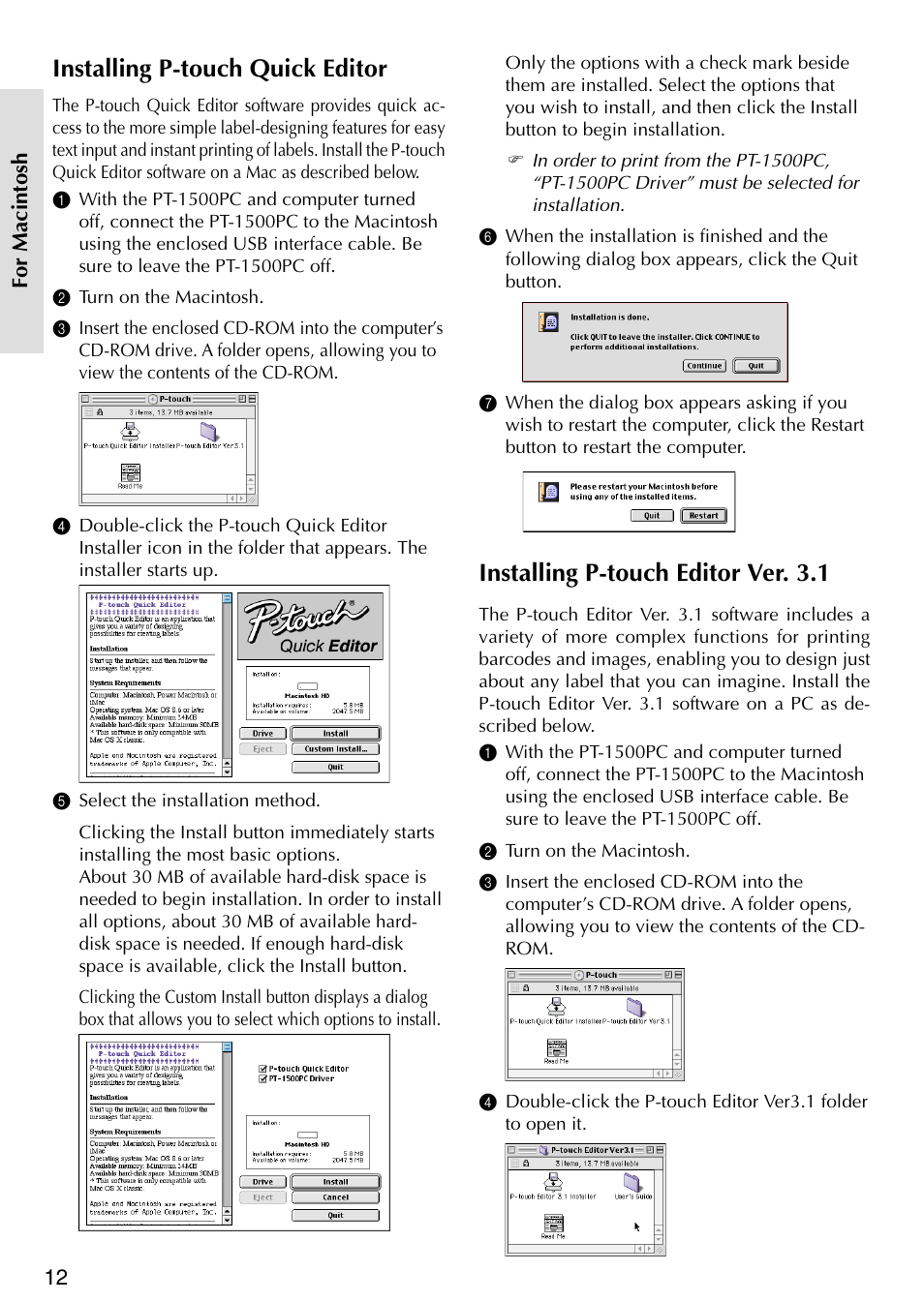 Installing p-touch quick editor, Installing p-touch editor ver.3.1, Installing p-touch editor ver. 3.1 | Brother P-TOUCH PT-1500PC User Manual | Page 14 / 55